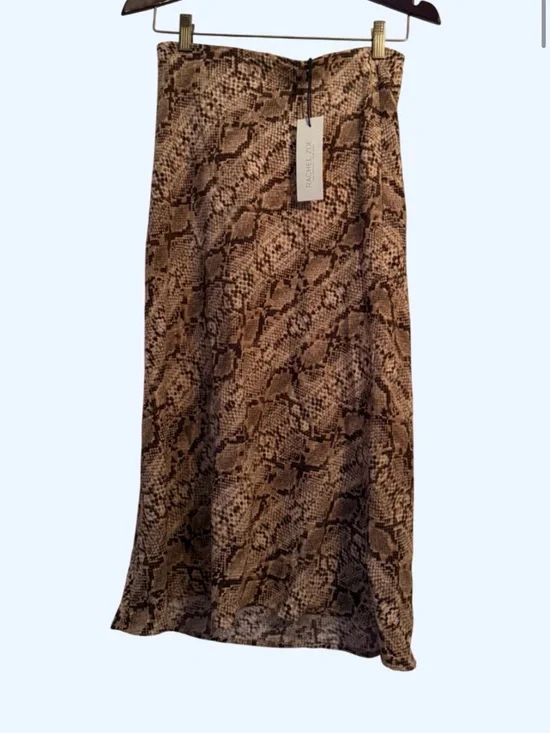 Super Cool Rachel Zoe Brown Snake-Print Maxi Slip Skirt NWT SIZE 2 - Picture 1 of 6